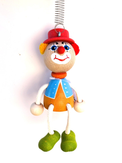 Klaun s kloboukem na pružině